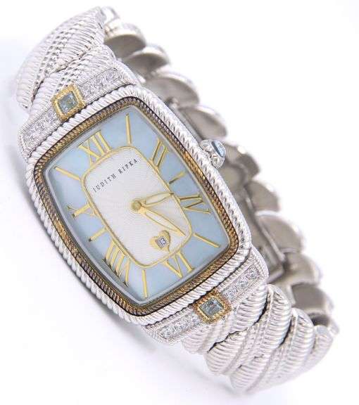 Judith Ripka Blue Mother of Pearl Rectangle Dial Watch
