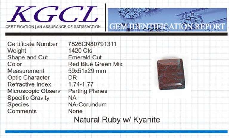 Impressive 1420 Ct Certified Natural Untreated Ruby Kyanite Emerald Cut Solitaire