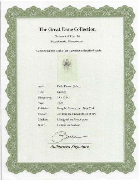 Exclusive Limited Edition Pablo Picasso Lithograph "Le Gout du Bonheur", 1970