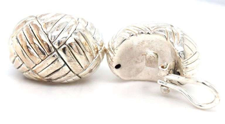 925 Sterling silver Woven look omega earrings