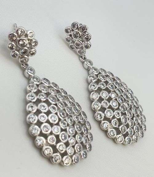 925 Sterling Silver Tear Drop Bubble Clear Rhinestone Earrings