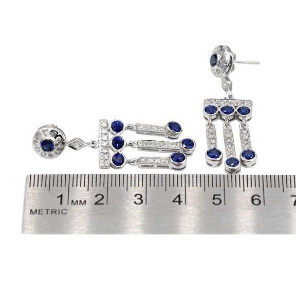 14K(585) Vintage White Gold Natural Diamond and Sapphire Earrings