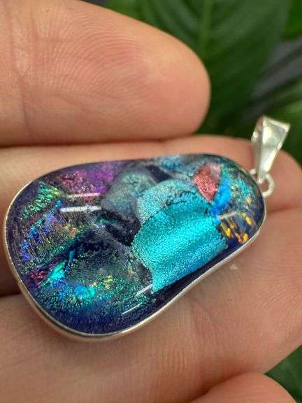 Sterling Silver 925 One of a Kind Dichroic Glass Pendant