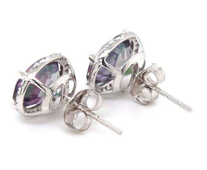 14kt White gold 4.50ctw mystic topaz and diamond halo earrings