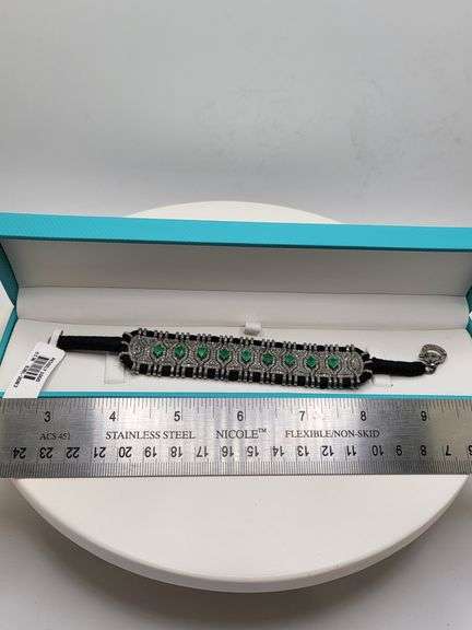 New! +10 ctw all natural emerald and diamond  weaved on fabric bracelet