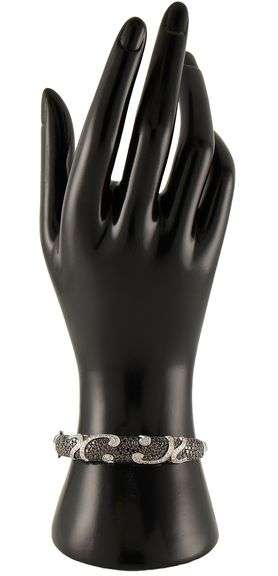 3.95ctw Black and White Diamond Swirl Hinged Bangle Bracelet in 14K