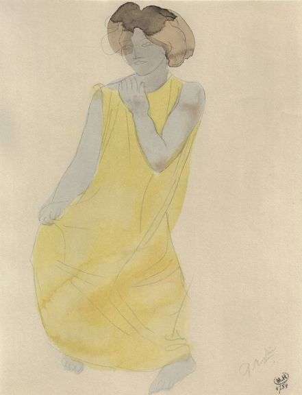 Exclusive Auguste Rodin Lithograph of Watercolor Signed in the Plate, 1949