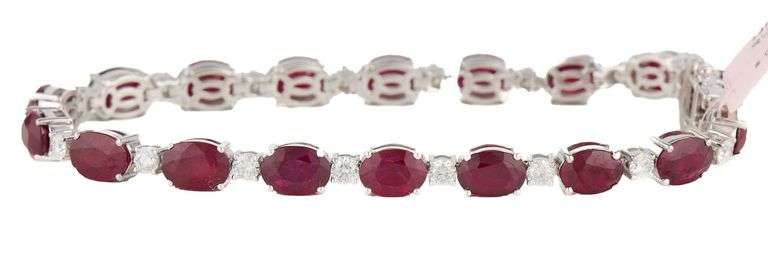 New 16.17ctw Oval Ruby and 1.55ctw Diamond Tennis Bracelet in 14K