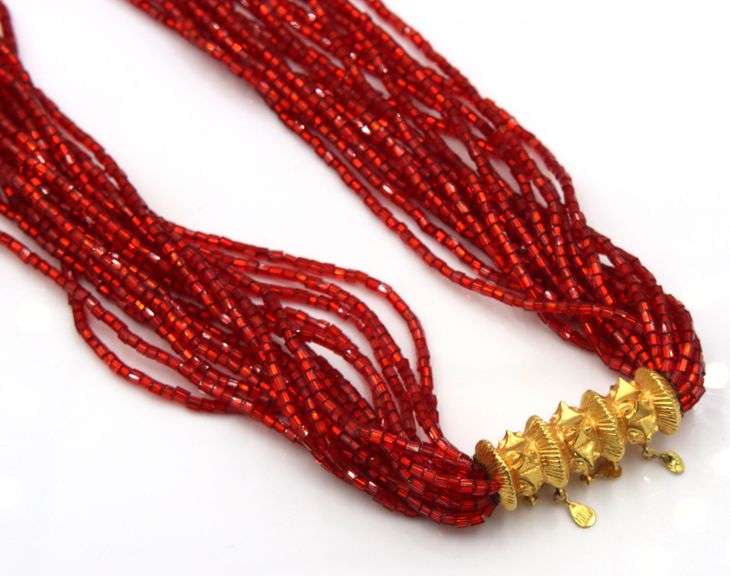 Traditional Nepali red glass beaded necklace