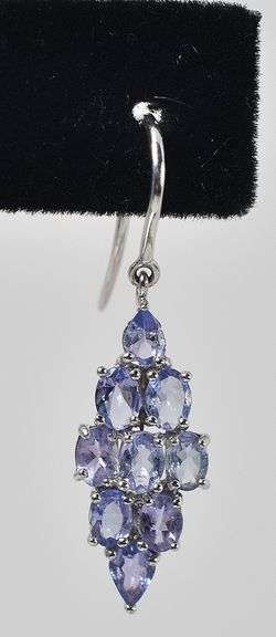 Dazzling 10K white Gold Iolite Gemstone Dangle Earrings