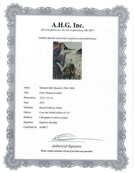 Original plate Signed Salvador Dalí Lithograph from the Romeo & Juliet Rizzoli Edition, Milan 1975