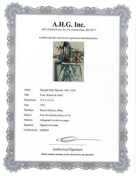 Original plate Signed Salvador Dalí Lithograph from the Romeo & Juliet Rizzoli Edition, Milan 1975