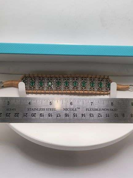 New! +10 ctw all natural emerald and diamond  weaved on fabric bracelet
