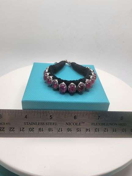 New! +29 ctw all natural rubys and 1.18ct diamond  weaved on fabric bracelet