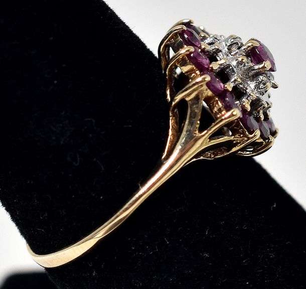 Pretty 10K Yellow Gold Ruby Gemstone Ring with Diamond Accents