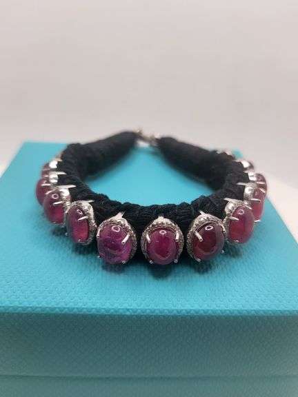 New! +29 ctw all natural rubys and 1.18ct diamond  weaved on fabric bracelet
