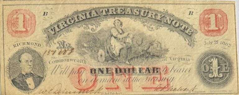 $1 Va Treasury Unc Note July 21 1862 Series