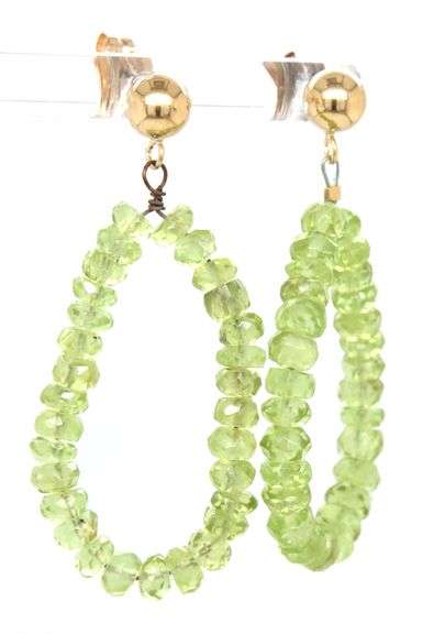14kt Yellow gold Peridot beads hoop earrings