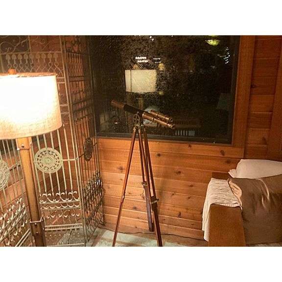 Brass Double-Barrel Floor Telescope with Leather Wrap