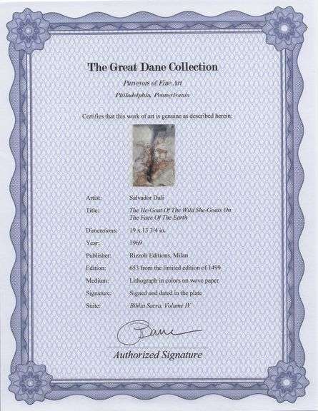 Highly Collectible and Rare Salvador Dali Original Lithograph from the 'Biblia Sacra' Suite