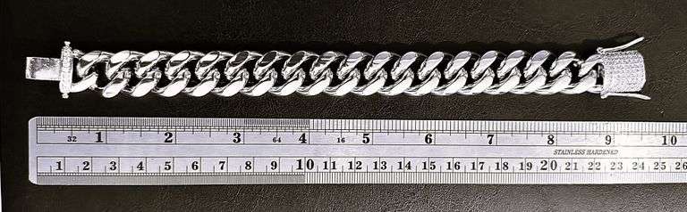 Huge 80.5 Gram 14 Kt White Gold Plate Cuban Curb Link Bracelet