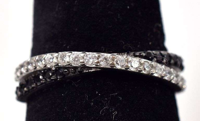 Black Spinel and CZ Gemstone Ring  In Sterling Silver