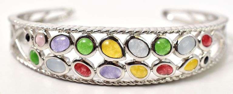Multi-Gemstone Cuff Bracelet in Sterling Silver