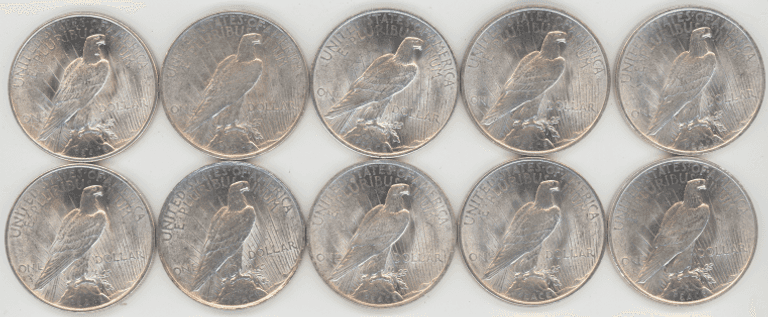 10 Flashy slider/BU Peace Silver Dollars 1922 & 1923