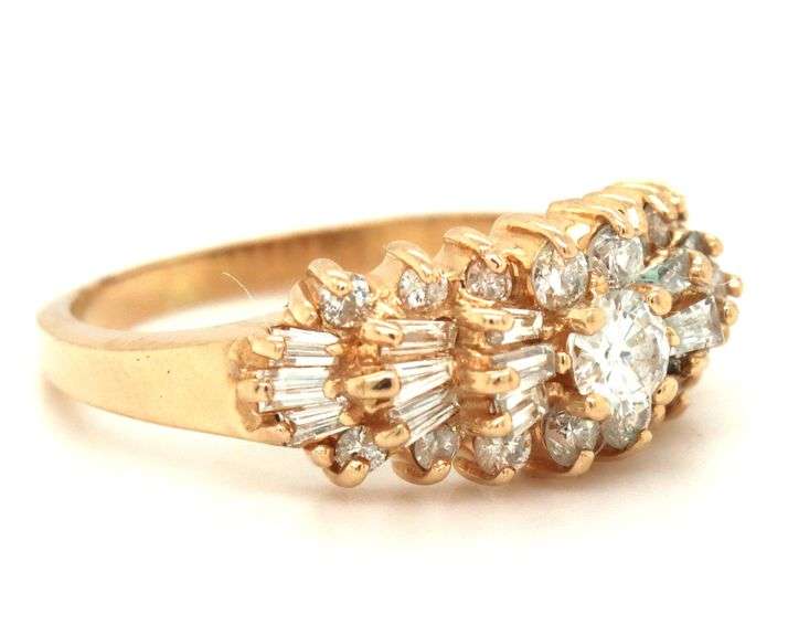 14kt Yellow gold 0.55ctw RBC and Baguette diamond cluster ring