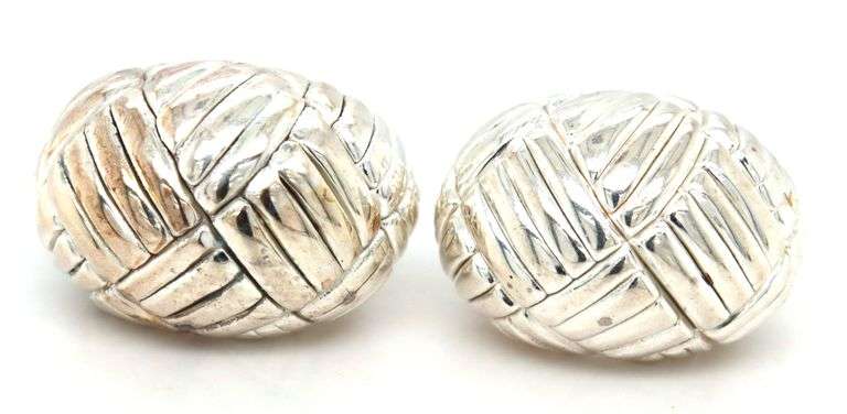 925 Sterling silver Woven look omega earrings