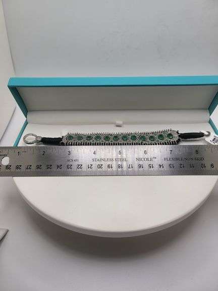 New! +10 ctw all natural emeralds and 4.38 ct diamond weaved on fabric bracelet