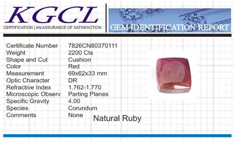 Magnificent Certified Museum Size 2200 Ct Natural Red Ruby Solitaire