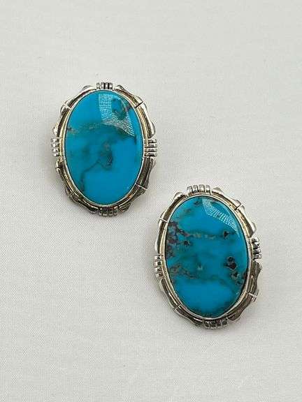 925 Sterling Silver Native American Navajo Turquoise Earrings
