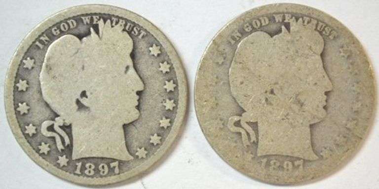 2 Scarce 1897-O Barber Quarters in circ