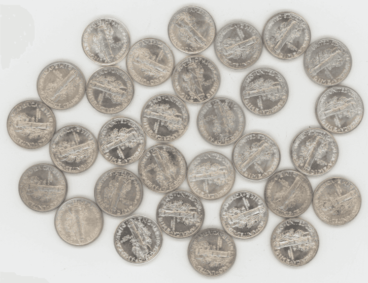 Tube with 30 Nice assorted BU Mercury Head Dimes