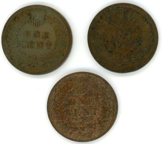 3 Different Indian Head Cents: 1873, 1878, & 1908