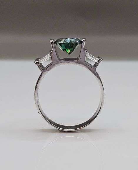 14 Kt White Gold Plated 2.75 Ct Paraiba Green Fire Moissanite Ring