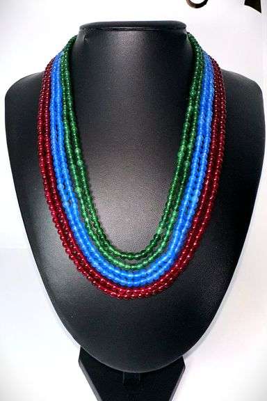 Natural Cornflower Blue Sapphire, Ruby, and Emerald Necklace