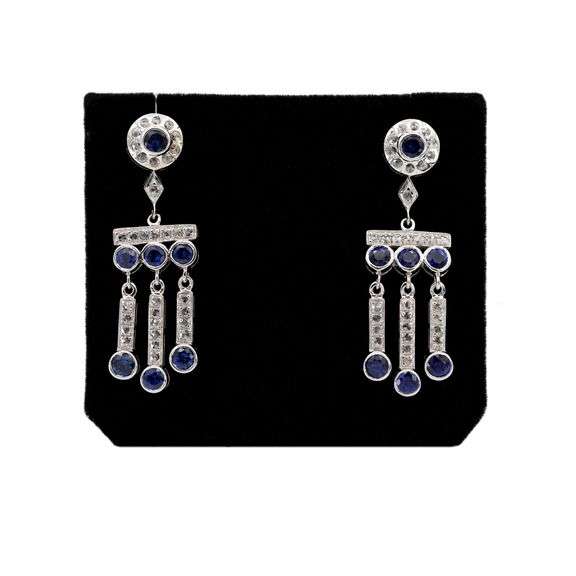 14K(585) Vintage White Gold Natural Diamond and Sapphire Earrings