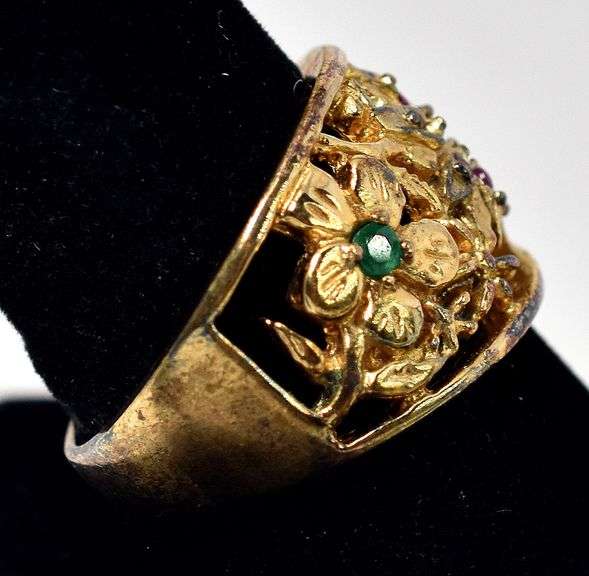 Ruby, Emerald and Sapphire Gemstone Ring in Vermeil Sterling Silver