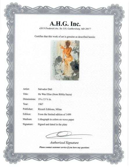 Highly Collectible and Rare Salvador Dali Original Lithograph from the 'Biblia Sacra' Suite