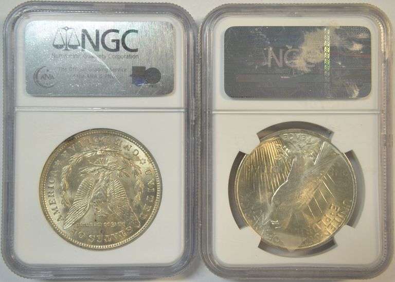 Near Gem BU 1921 Morgan & 1922 Peace Silver Dollars. NGC MS64