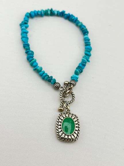 925 Sterling Silver Carolyn Pollack Turquoise beads with Double Side Charm