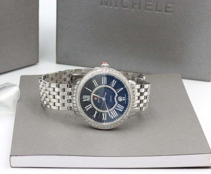 Michele Serein black mother of pearl diamond dial quartz 34mm watch