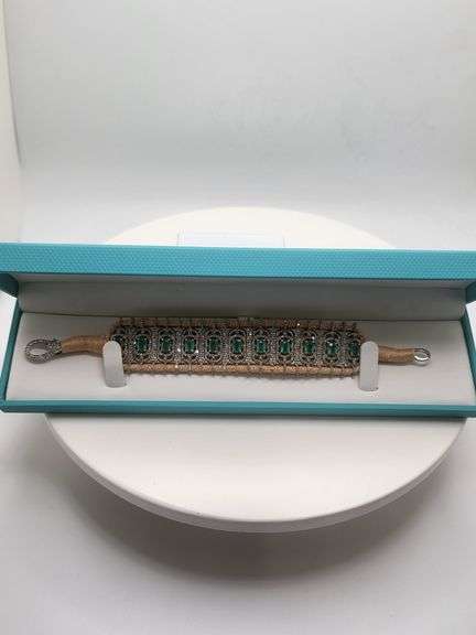 New! +10 ctw all natural emerald and diamond  weaved on fabric bracelet