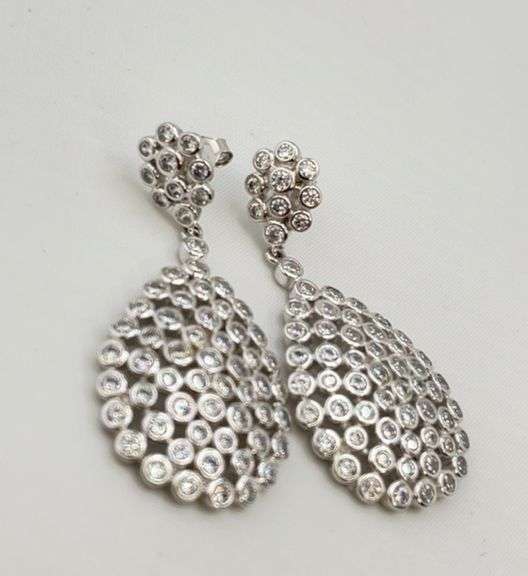 925 Sterling Silver Tear Drop Bubble Clear Rhinestone Earrings