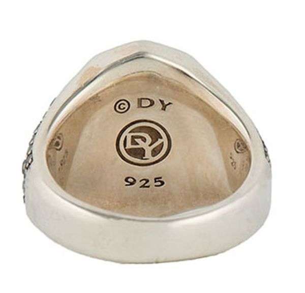 David Yurman Gents 1.90ctw Pave Black Diamond Waves Signet Ring in Sterling