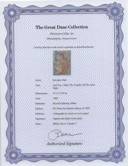 Highly Collectible and Rare Salvador Dali Original Lithograph from the 'Biblia Sacra' Suite