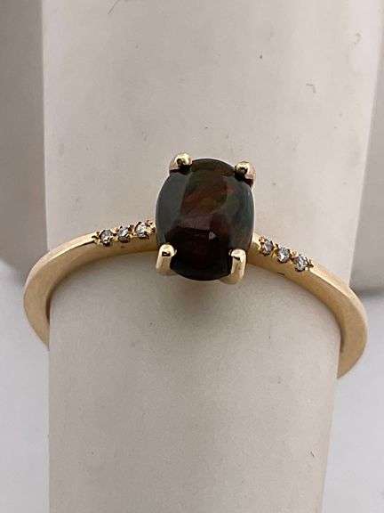Certified 14k Yellow Gold Opal and Diamond Ring.