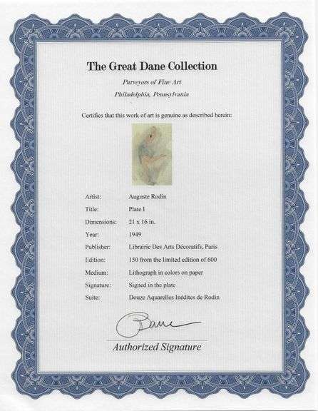 Exclusive Auguste Rodin Lithograph of Watercolor Signed in the Plate, 1949